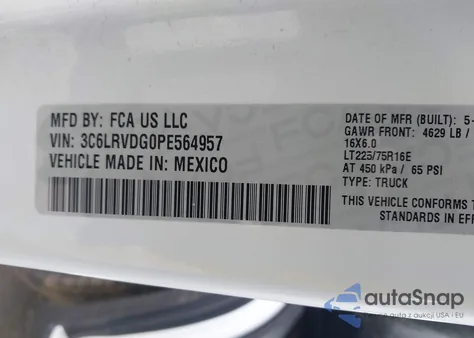 2023 Ram Promaster 2500 High Roof 159 Wb z USA, uszkodzony, nr VIN 3C6LRVDG0PE564957